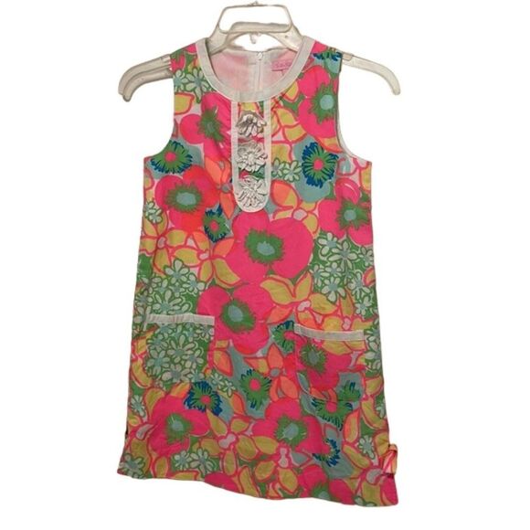 Lilly Pulitzer Pink Ice Cream Social Floral Shift Sleeveless Dress Girls 10 - Picture 1 of 14